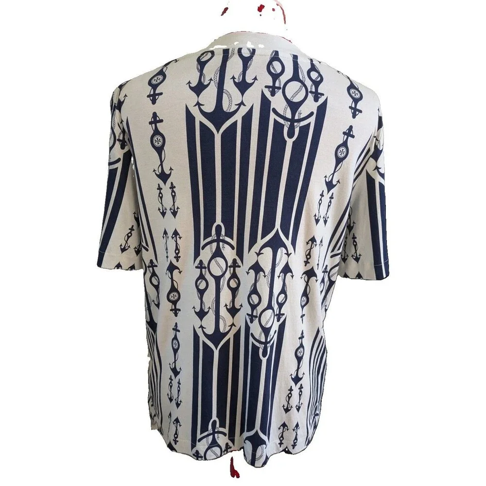 Tory Burch Women’s White And Navy Nautical Seafaring Top Size Medium